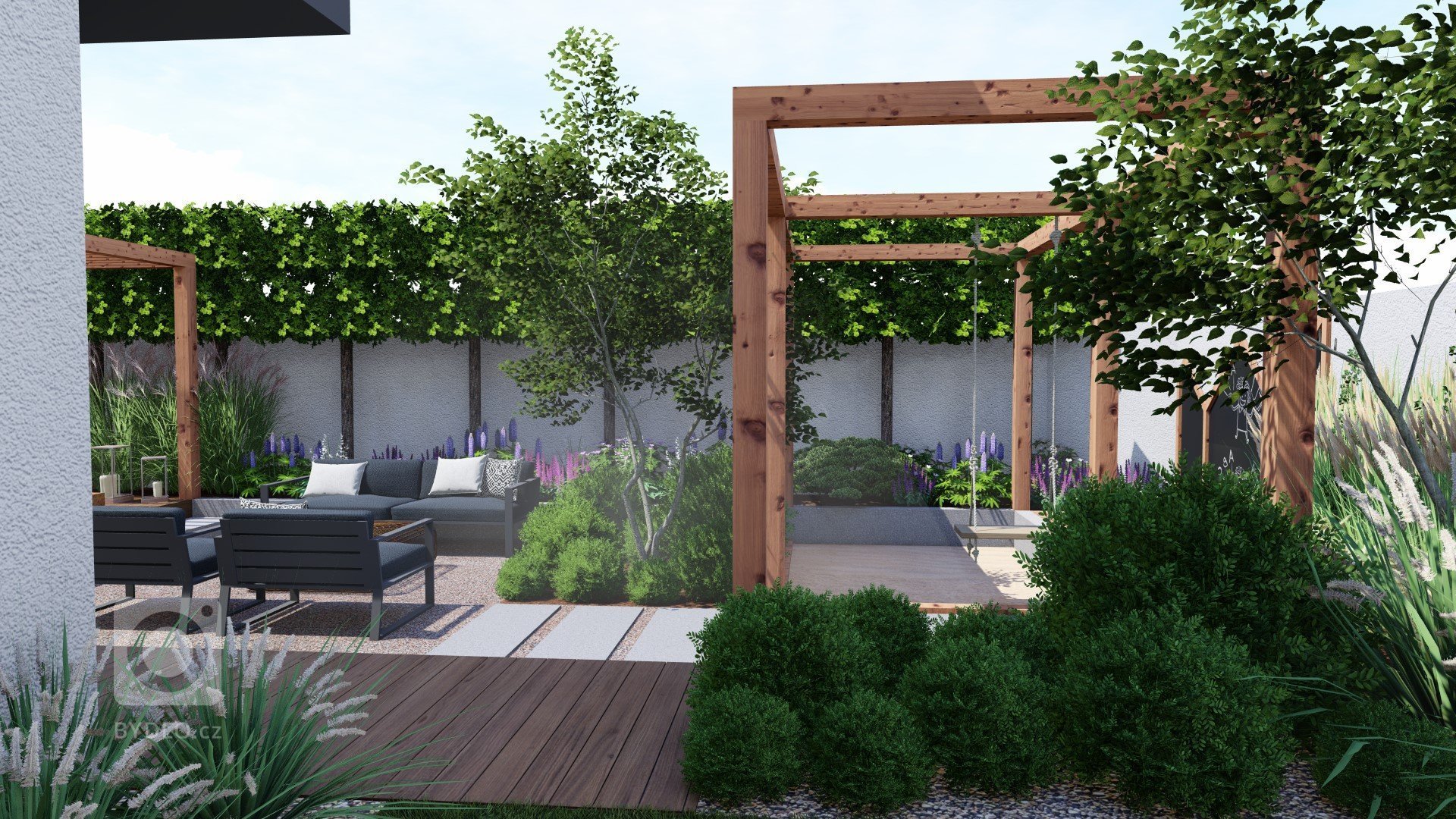 Zahrada má být prostorem pro relaxaci, zábavu a místem setkávání s přáteli nebo rodinou. Z tohoto důvodu byl celek rozdělen do několika zón, díky nimž má i tak…