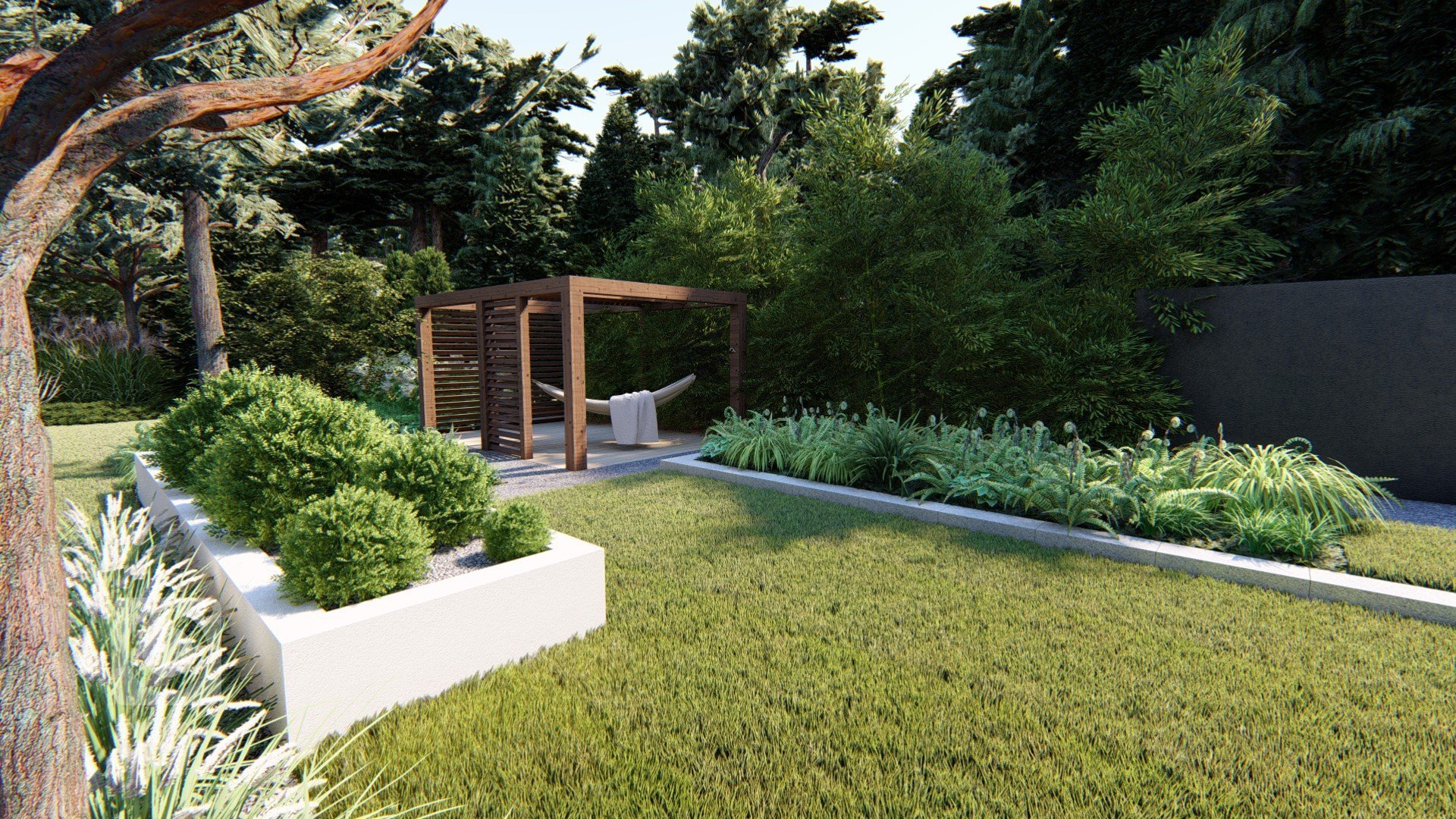 Zahradní koncept u moderní vily v blízkosti Poznani. Zahrada, která respektuje okolní přírodu a zapadá do okolního lesa :) K dispozici jsou prvky, jako je…