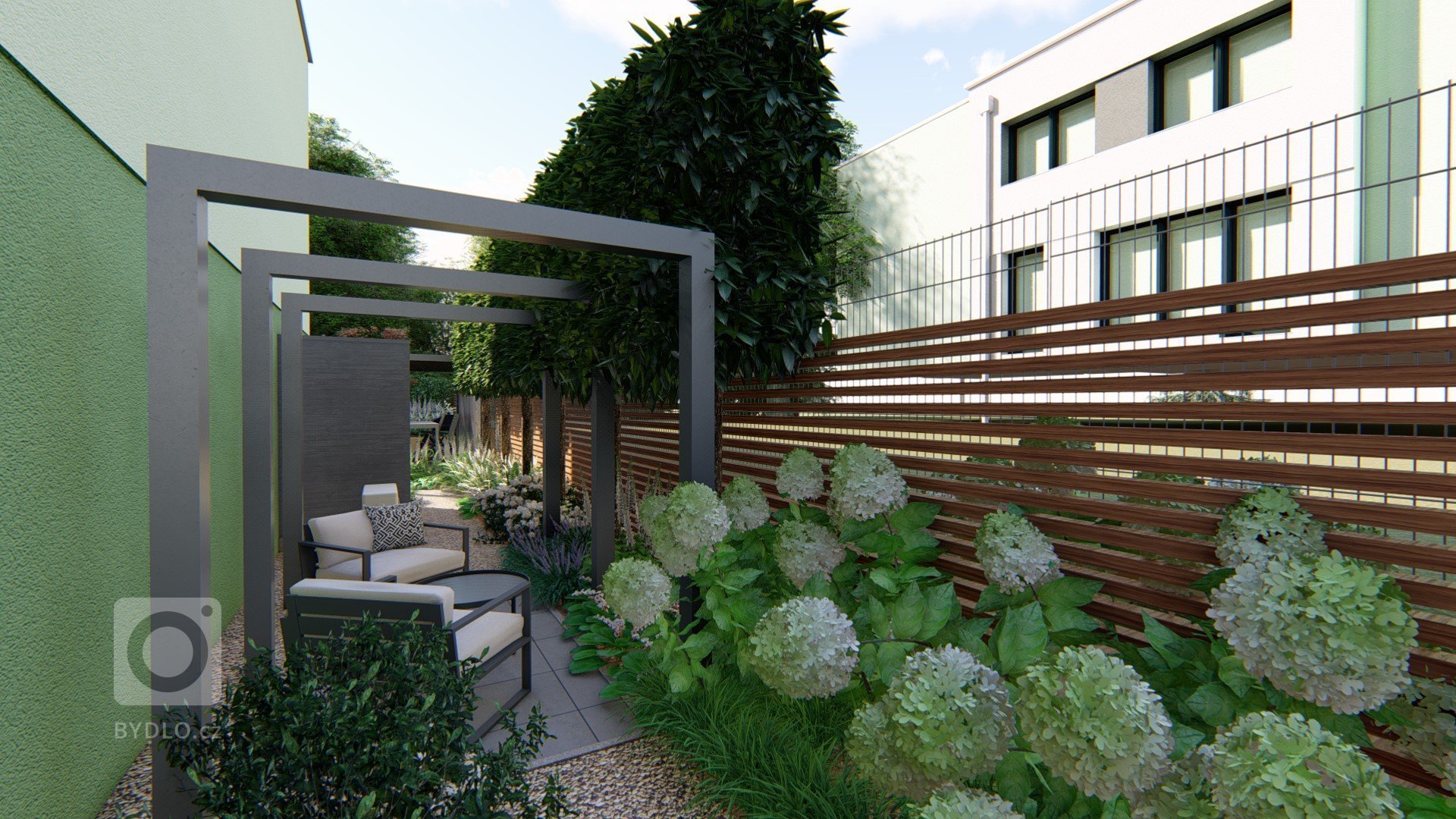 Zahrádky u řadových domů bývají příliš úzké a dlouhé. Důležité je pozemek prostorově rozčlenit a roztříštit plochy do menších částí, které tak představují…