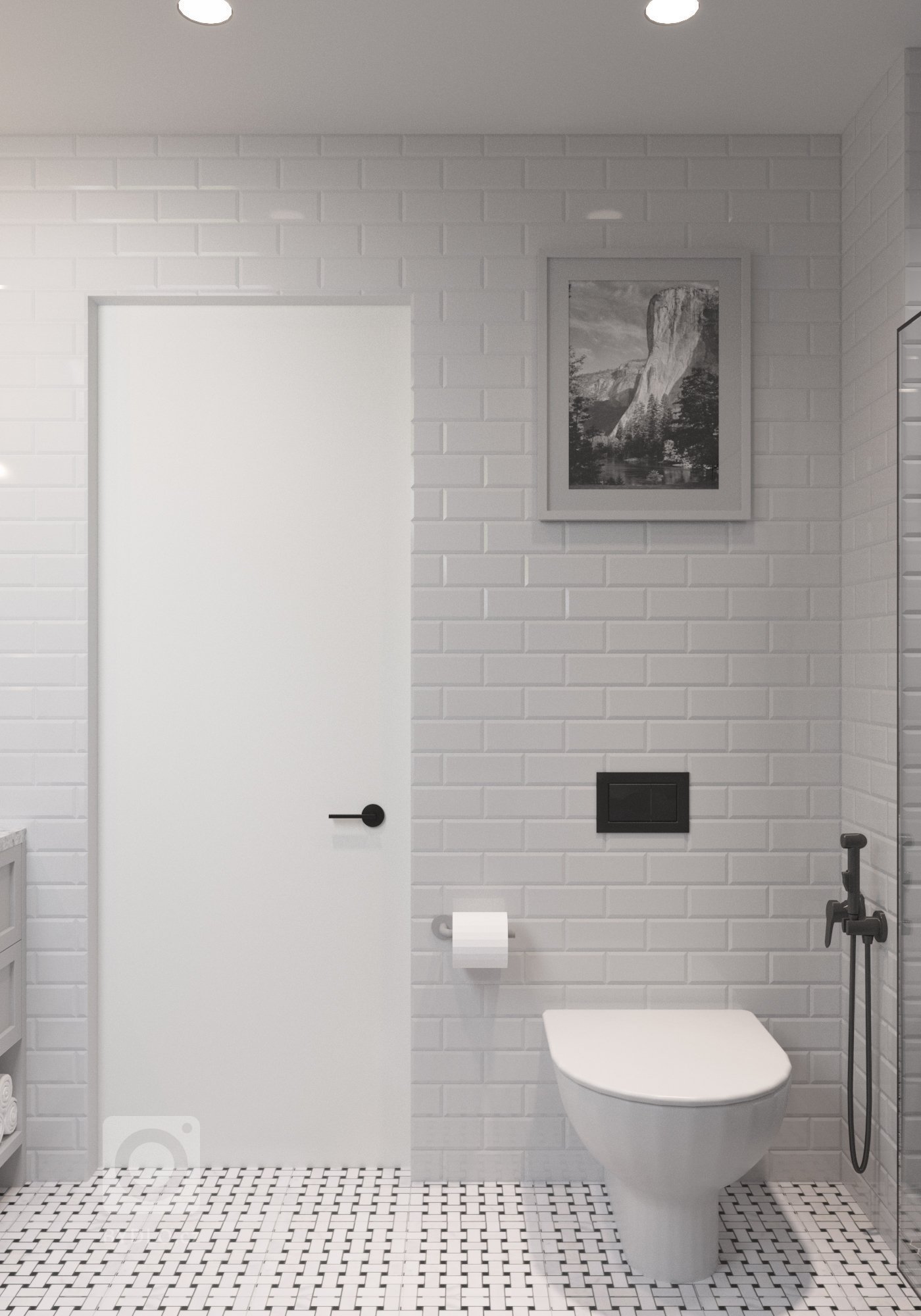 Vizualizace koupelny pro rodinu v Praze.&nbsp;

Přáním bylo černobílý look, industriální styl. Prostor je zjemněný mozaikou z pravého mramoru, kterou jsme…