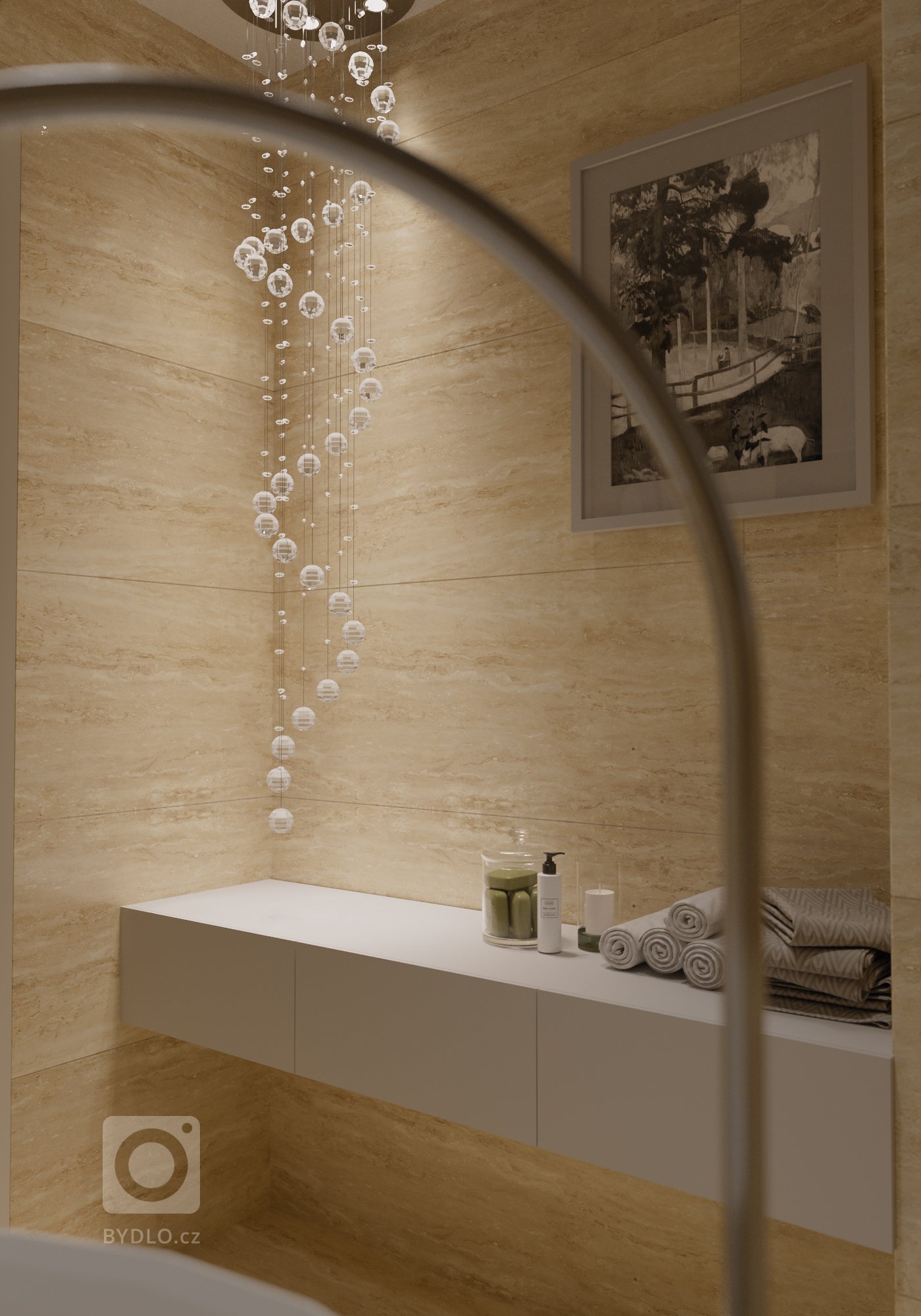 Stylové wc - obklad z travertinu, umyvadlo a baterie ze serie Gessi Gocia dodává místnosti wellness pocit a povyšuje wc místnost na vyšší úroveň.&nbsp;

…