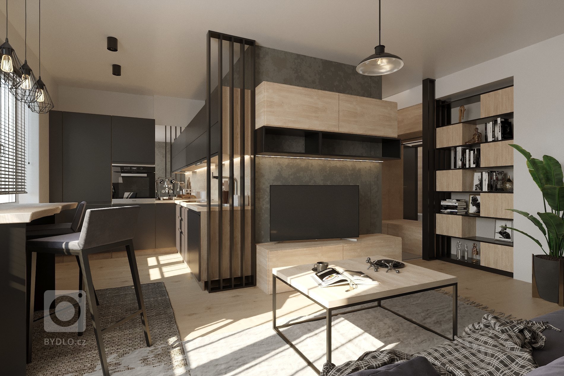 Moderní lehce industriální pojetí návrhu pro mladý pár. Jedná se o byt v nizkopodlažní bytovce. Lehce pozměněná dispozice s otevřenou kuchyní do obývacího…