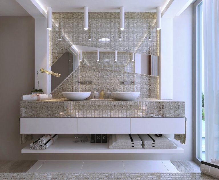 Návrh interiéru rodinnej rezidencie odráža spojenie dvoch dizajnérskych prístupov: východného arabského a stredoeurópskeho talianskeho. Na podklade zemitých…