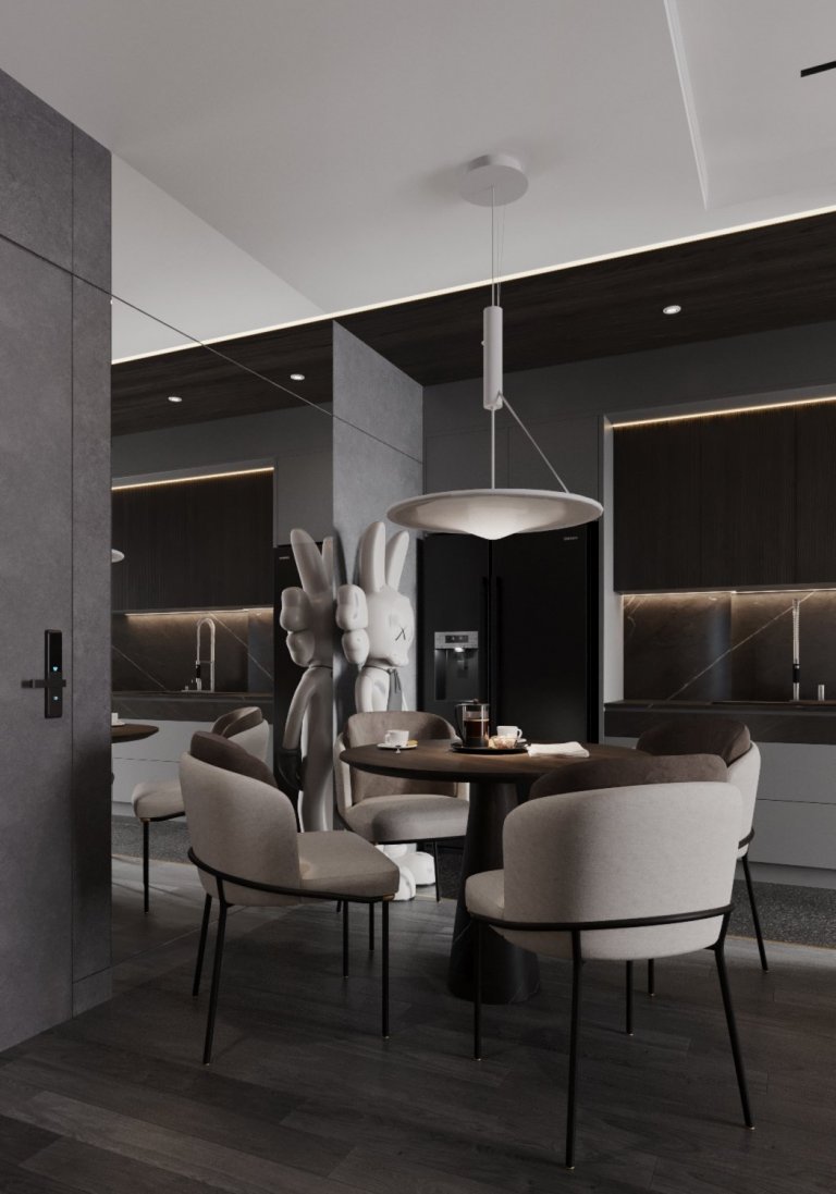 
This project is designed for a single lady with a strong personality.
The entire apartment is designed with gray tones combined with wood colors, making the…