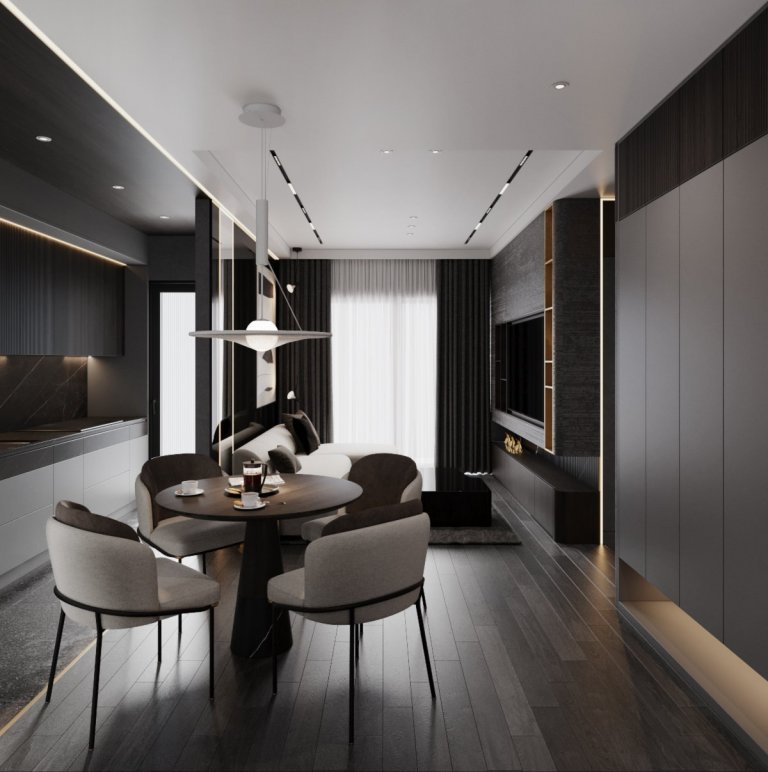 
This project is designed for a single lady with a strong personality.
The entire apartment is designed with gray tones combined with wood colors, making the…