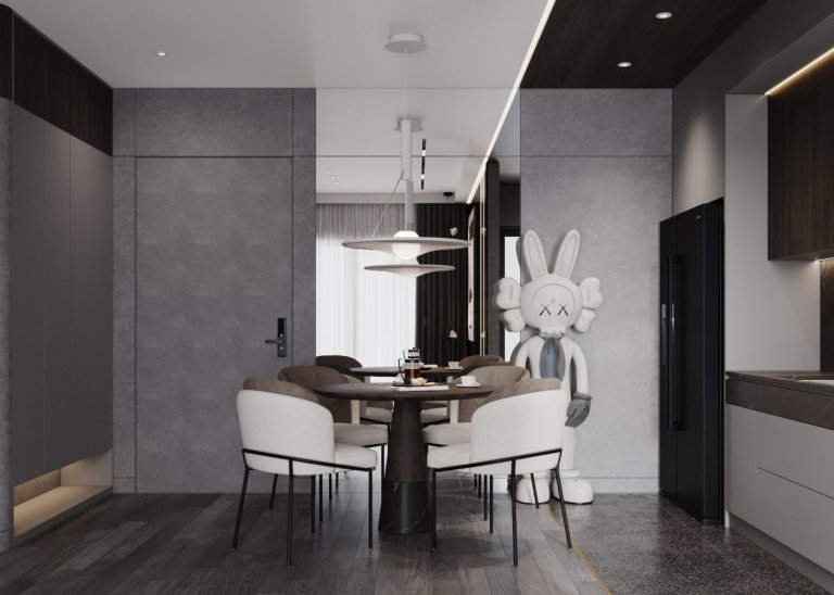 
This project is designed for a single lady with a strong personality.
The entire apartment is designed with gray tones combined with wood colors, making the…