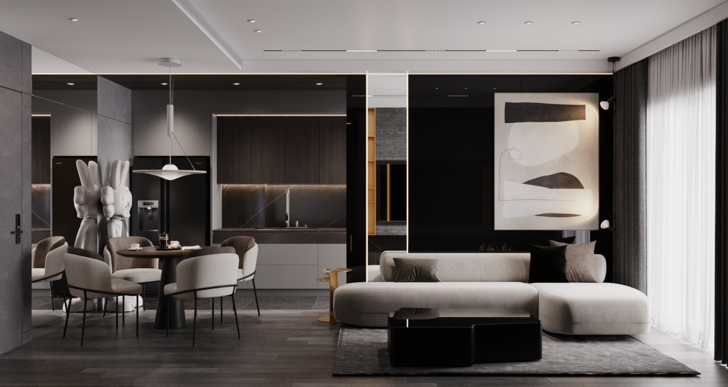 
This project is designed for a single lady with a strong personality.
The entire apartment is designed with gray tones combined with wood colors, making the…