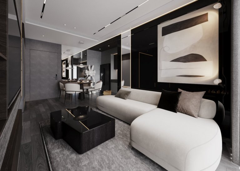 
This project is designed for a single lady with a strong personality.
The entire apartment is designed with gray tones combined with wood colors, making the…