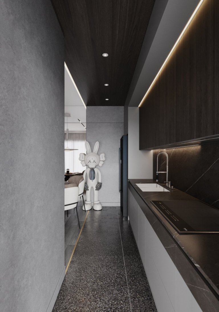 
This project is designed for a single lady with a strong personality.
The entire apartment is designed with gray tones combined with wood colors, making the…