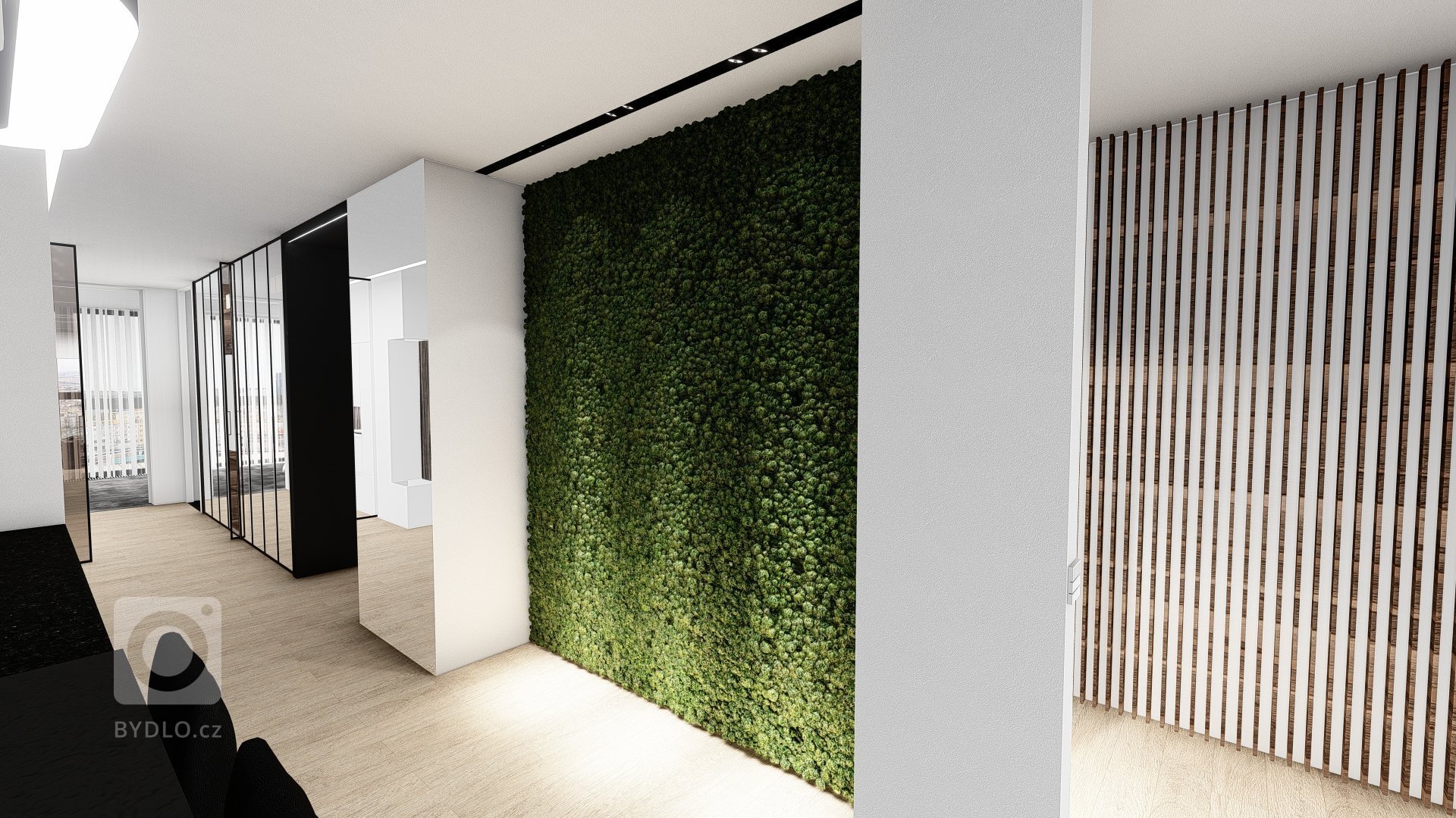 Návrh interiéru rezidenčního bytu - mechová stěna