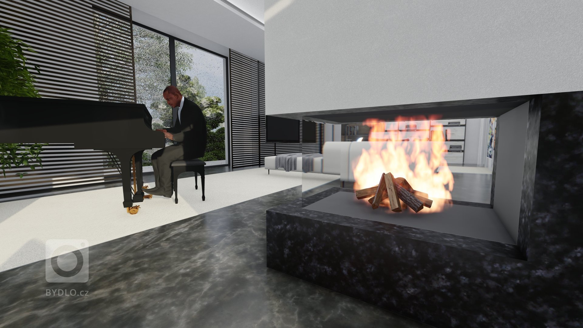 Vizualizace - zátiší s krbem