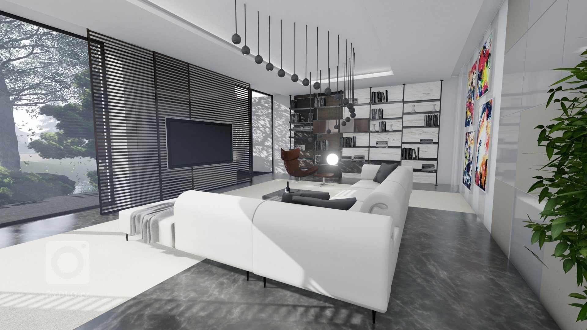 Návrh interiéru obývacího pokoje rezidenčního domu