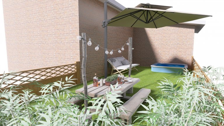 Vizualizace potencionálního budoucího stavu kuchyně, jídelny a&nbsp;obývacího pokoje po rekonstrukci. Důraz na prosvětlení a větší modernizaci oproti původnímu…