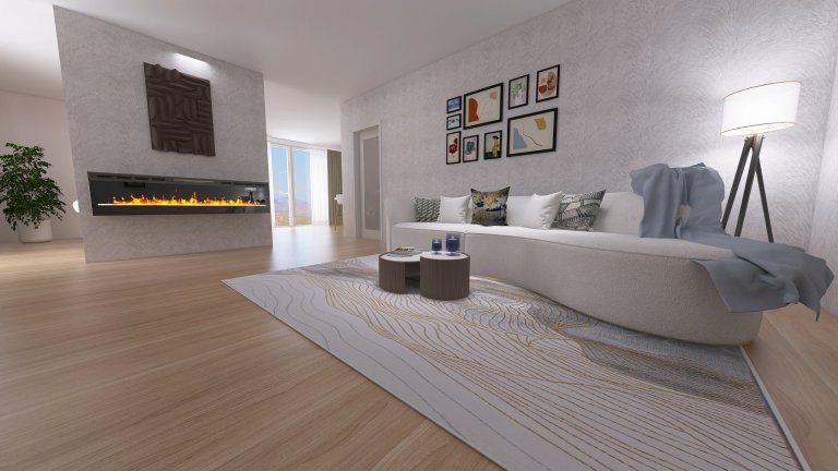 Vizualizace potencionálního budoucího stavu kuchyně, jídelny a&nbsp;obývacího pokoje po rekonstrukci. Důraz na prosvětlení a větší modernizaci oproti původnímu…