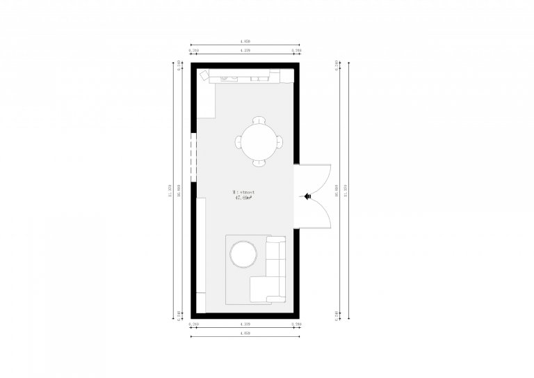 Vizualizace potencionálního budoucího stavu kuchyně, jídelny a obývacího pokoje. Přáním bylo zařazení tmavších barev, zlatých detailů, geometrických prvků.
