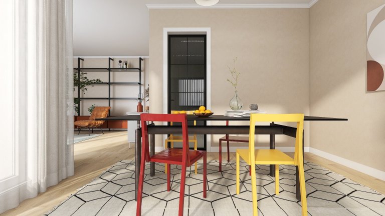 Provedení vizualizace podle předlohy klienta. Prosvětlený interiér, hravé a barevné prvky, originální kusy nábytku. Vizualizace provedená v částech kuchyně,…