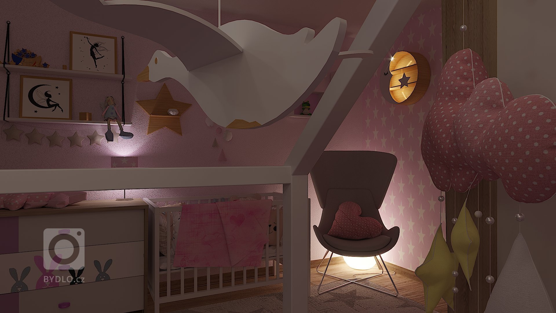 Preference klientky byly jasně dány - růžová a domečková postel;) Z naší iniciativy dokrášlené o křeslo pro čtení na dobrou noc, atmosférické noční osvětlení a…