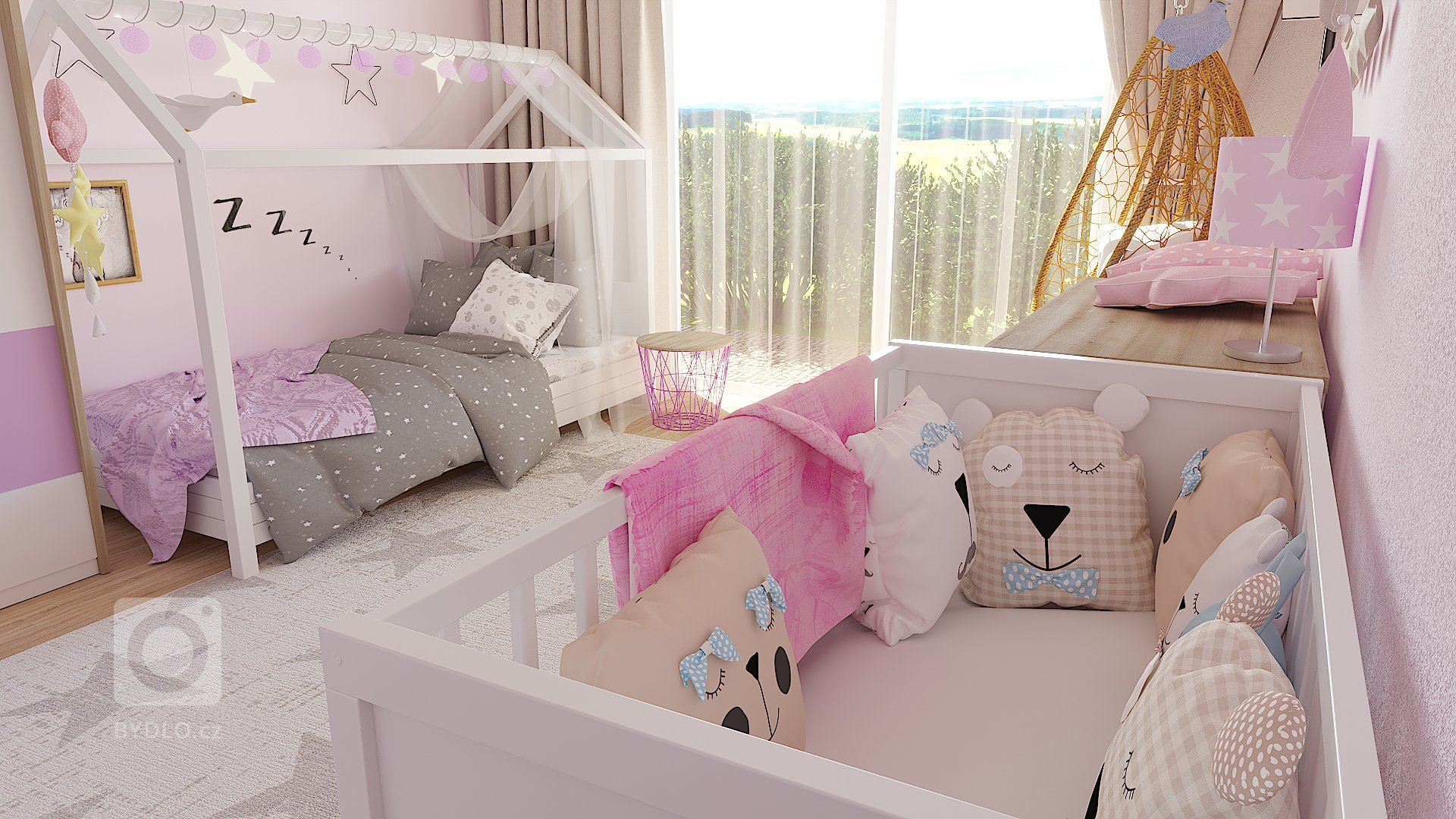 Preference klientky byly jasně dány - růžová a domečková postel;) Z naší iniciativy dokrášlené o křeslo pro čtení na dobrou noc, atmosférické noční osvětlení a…