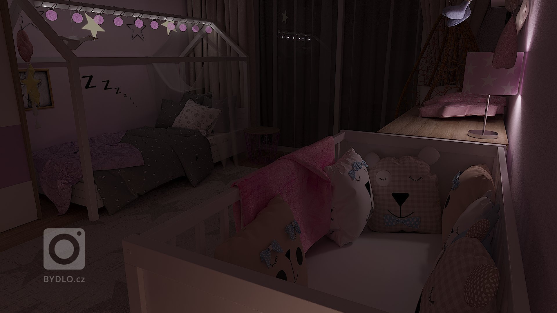 Preference klientky byly jasně dány - růžová a domečková postel;) Z naší iniciativy dokrášlené o křeslo pro čtení na dobrou noc, atmosférické noční osvětlení a…