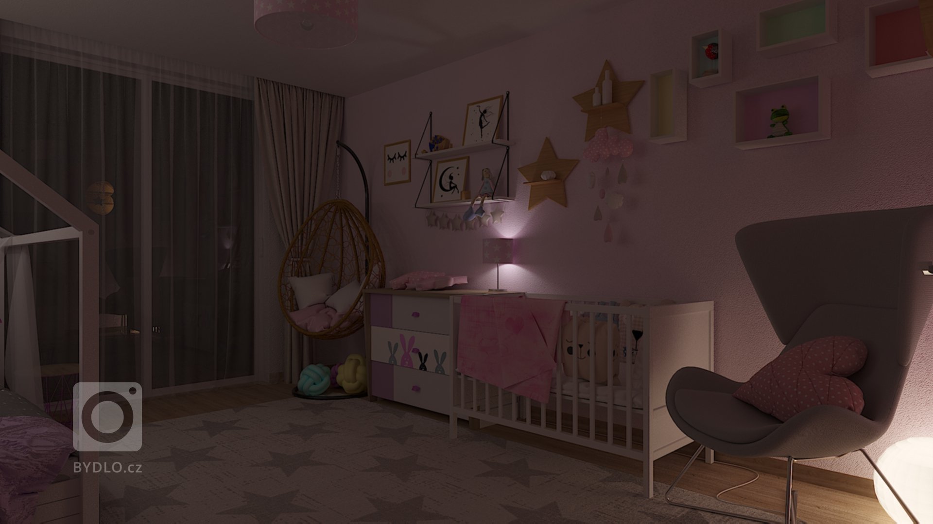 Preference klientky byly jasně dány - růžová a domečková postel;) Z naší iniciativy dokrášlené o křeslo pro čtení na dobrou noc, atmosférické noční osvětlení a…